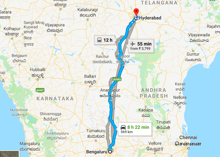 Bangalore To Hyderabad Map Bangalore To Hyderabad Distance India Telangana