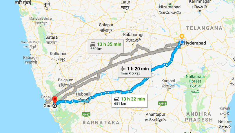 Distance Between Hyderabad To Goa Hyderabad To Goa Distance By Road Bus Or Car Distance